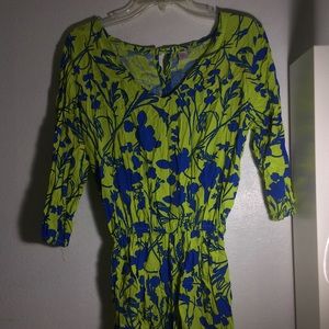 Green And Blue Flower Print Romper